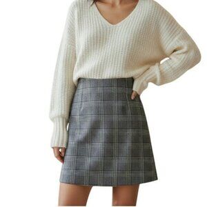WILFRED Aritzia Classic Mini Skirt Size 0 Charcoal Gray Pow Plaid